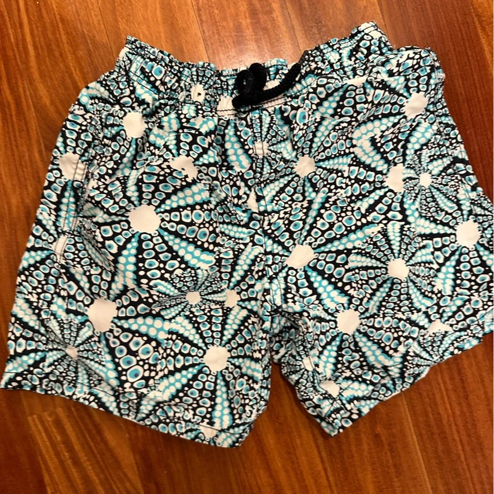 Vilebrequin Boys Black White Teal Patterned Swim Trunks